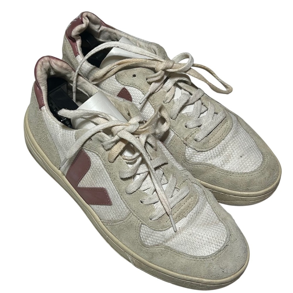 Veja V-10 White Burgundy Suede Mesh Sneakers Womens Size 10 EUR 41